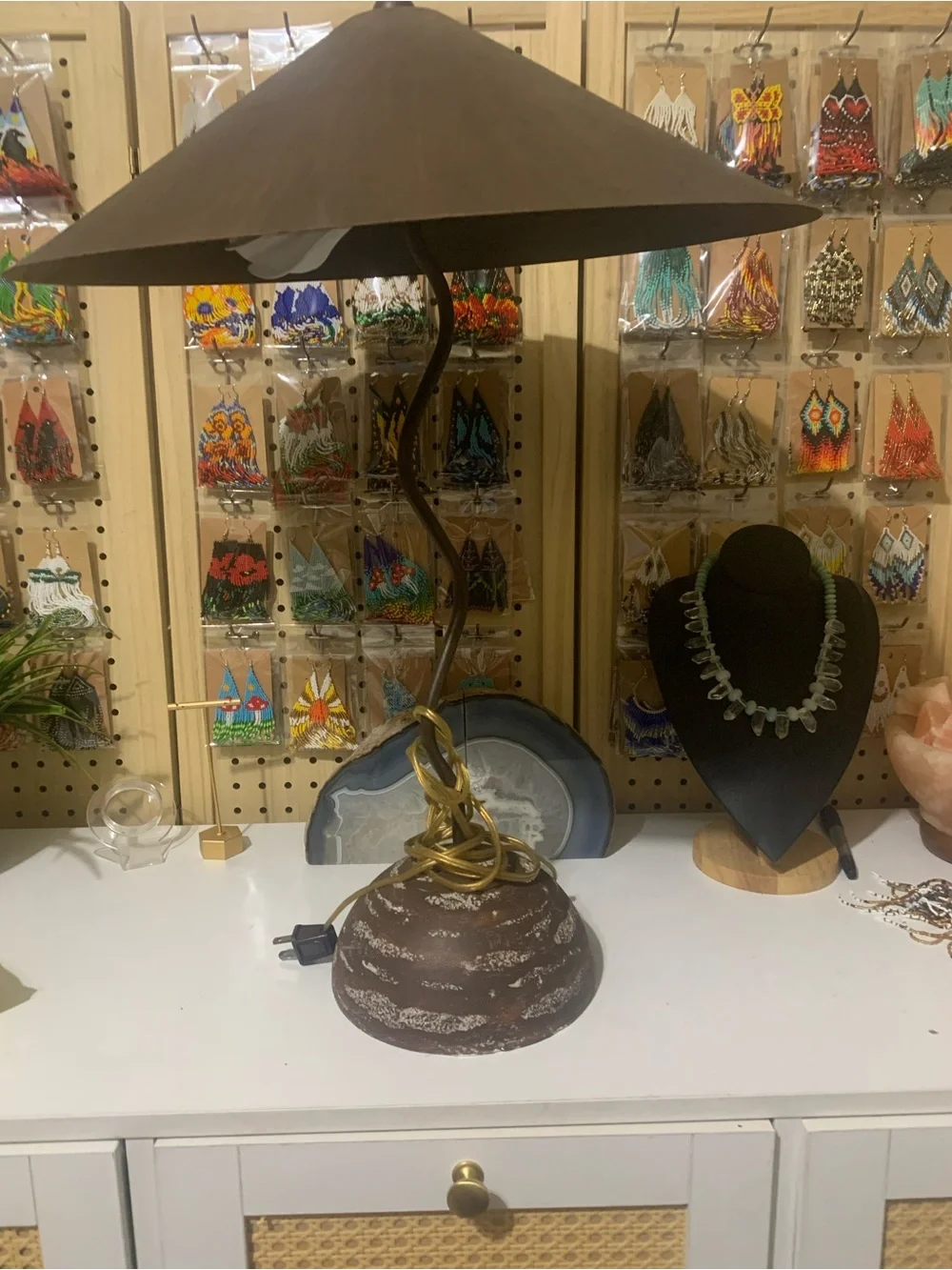 Vintage Brown and Gold Twisted Table Lamp - Vintage